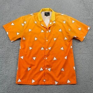 Steady Hands Button Down Mens M Orange Zenitsu Demon Slayer Anime Rayon Shirt